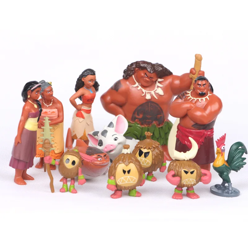 12Pcs/Set Disney Movie Moana Adventure Doll GK Model Maui Chief Tui Gramma Tala Sina Waialiki Heihei Kids Charm Hobby Toys Gift