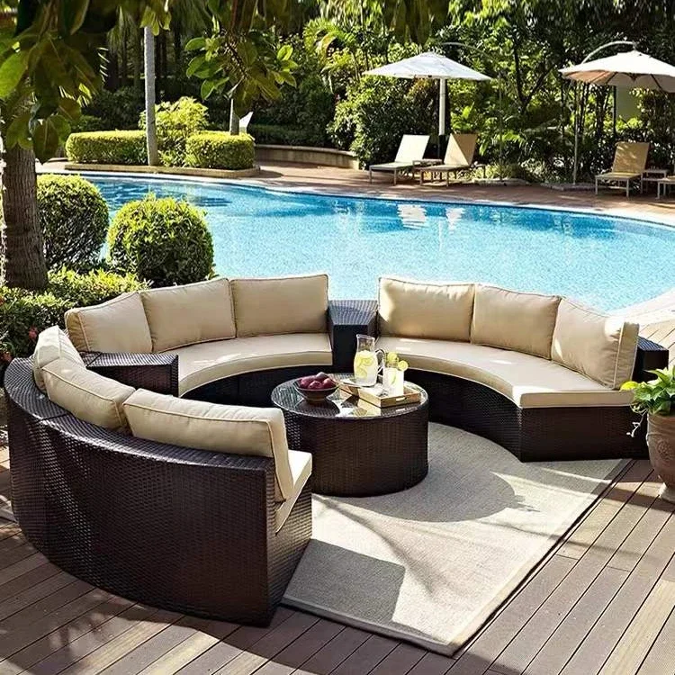 

Home Rattan Half Moon Outdoor Sofa Garden Furniture Set Semi Circle Rattan Sofa Wicker Outdoor Furniture Garden Sets