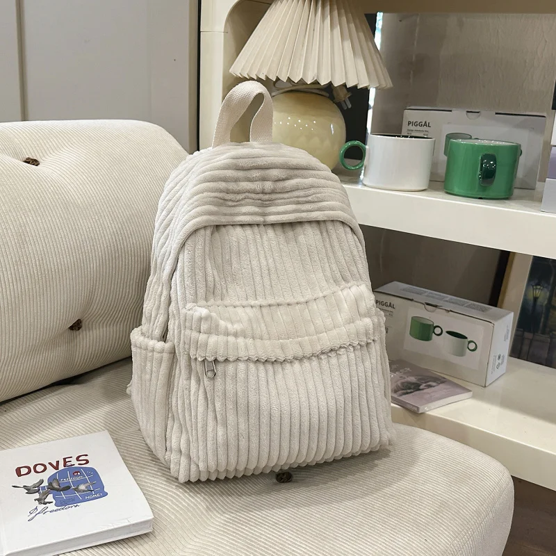 Women's Korean Style Corduroy Backpack2025New Autumn and Winter Student School Bag Corduroy Simple Versatile Backpack