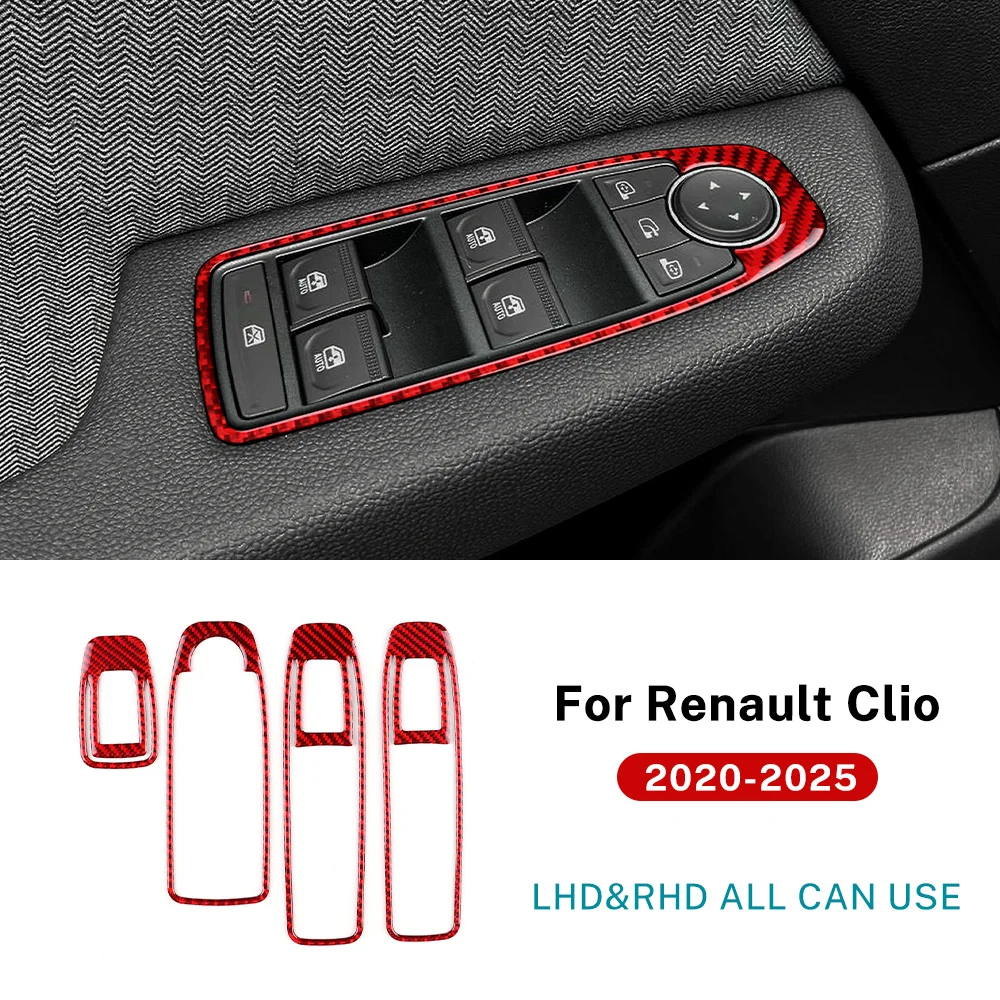 

For Renault Clio 5 MK5 2020 2021 2022 2023 2024 2025 Real Soft Carbon Fiber Sticker LHD RHD Car Window Lift Panel Frame Trim