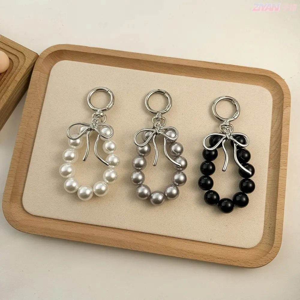 Fashion Beaded Phone Lanyard Chain Pendant Pearl Hoop Bowknot Key Ring Charm Headphone Case Charm