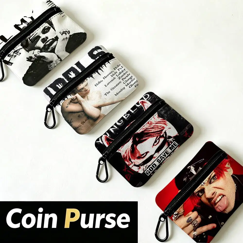 Rock Singer Yungblud Mini Hanging Oxford Cloth Coin Bag Durable Zipper Key Card Pouch With Carabiner