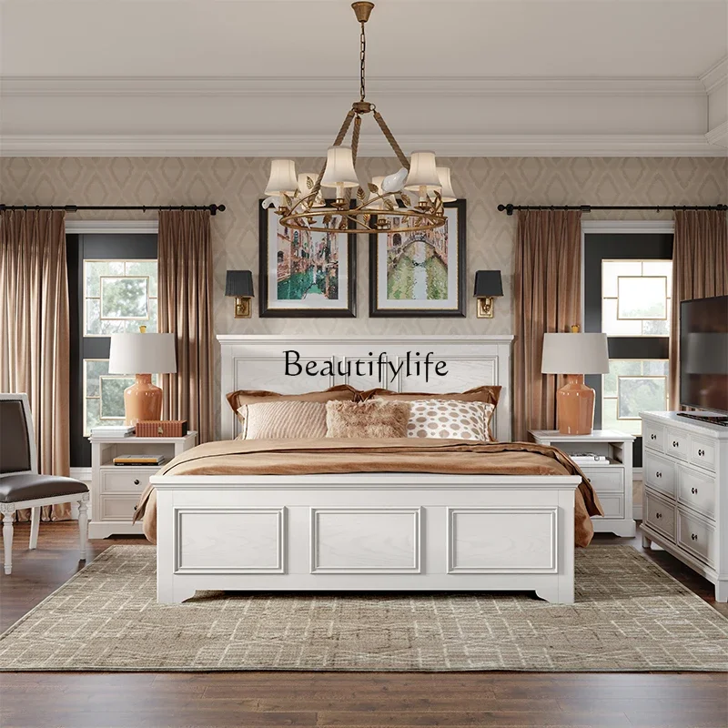 

ls 18 American-style Solid Wood Bed White Modern Minimalist Nordic White Ash Small American Style