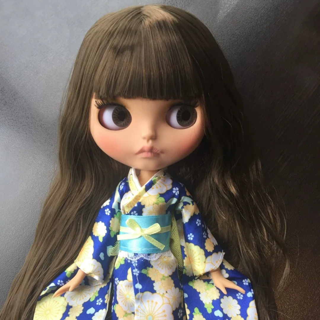 30cm Tan Skin Icy Dbs Blythe Doll, Handmade Airbrush Faceup, Pouty Lips, Combo Gloss Matte Surface, Repainted Finished Nude Base