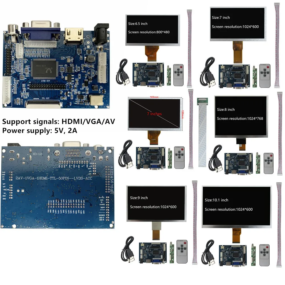 

6.5/7/8/9/10.1-inch portable monitor TFT LCD Screen and VGA/AV/HDMI driver board controller DIY display kit for Raspberry Pi PC