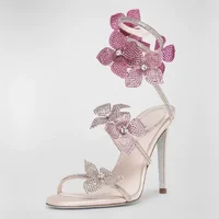 Eilyken Sexy CRYSTAL Flower Thin High Heels Women Sandals Street Style Narrow Band Ankle Strap Pole Dancing Ladies Shoes - Image 2