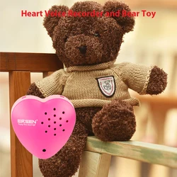 Bear Stuffed Animals with Voice Recorder Set, 30 Seconds Voice Heart Recorder Plush Bear Cute Toy with Zipper for Boys Girls