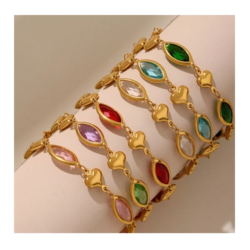 

Seattle Niche Design Love Splicing Leaf-shaped Glass Stone Bracelet Women's French Retro Light Luxury Women's Jewelry