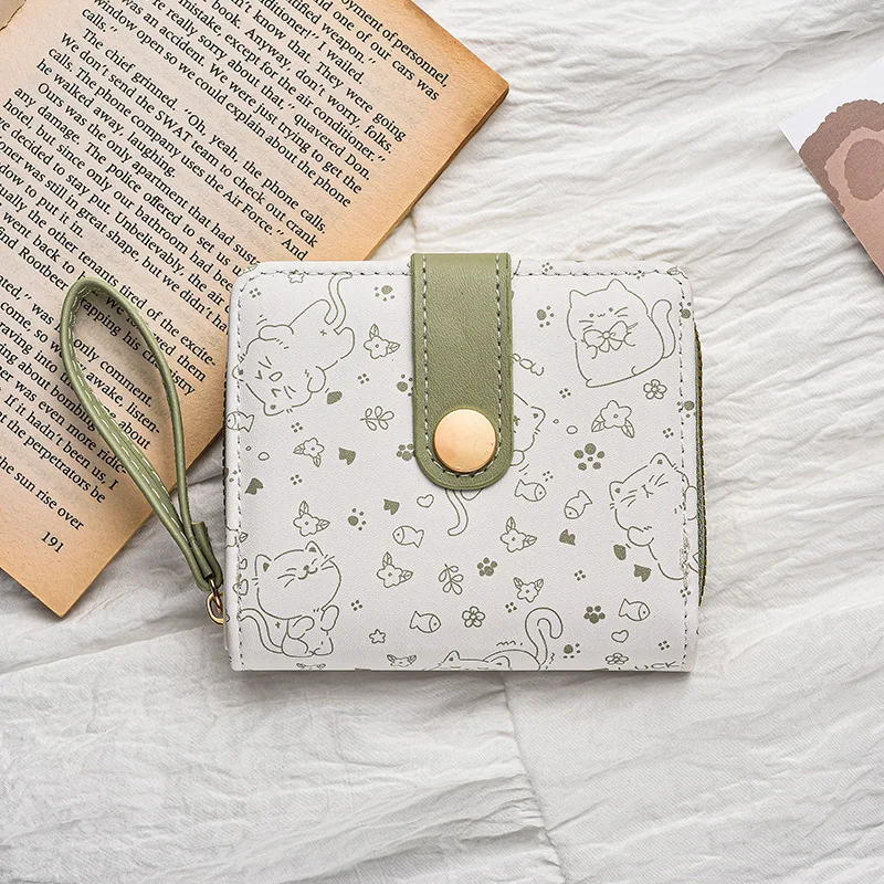 Mode Cartoon Print Geldbörse PU Leder Tragbare Geldbörse Faltbare Reißverschluss Geldbörse