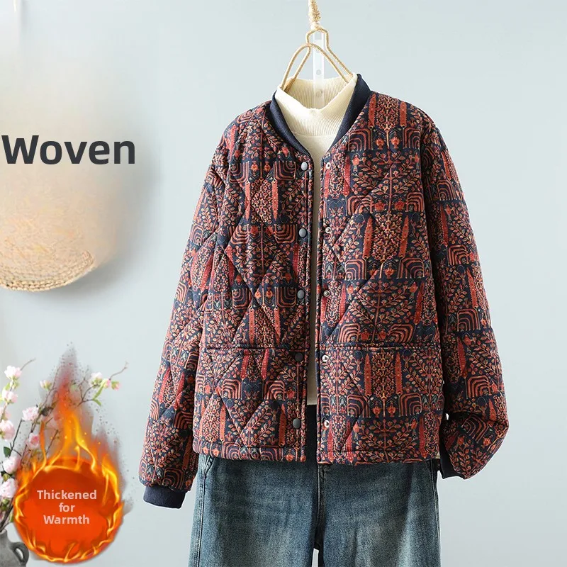 

Зимнее корейское хлопковое джатое с воротником-стойкой и принтом в стиле ретро, теплое длинное све, женское модное утягивающее пальто