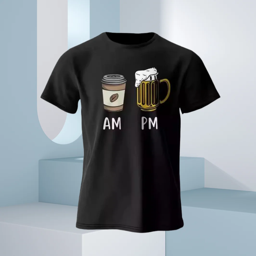 

Футболка Pour Hommes En Coton Imprimé Café Et Bière Motif Amusant Manches Courtes D'été Pour Hommes