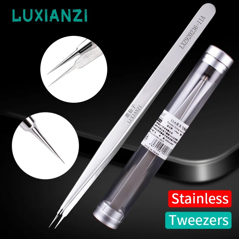 luxianzi inoxidavel multifuncional pinca repair tool esd ponta reta precision flying lead forceps phone repair ferramenta mao 01