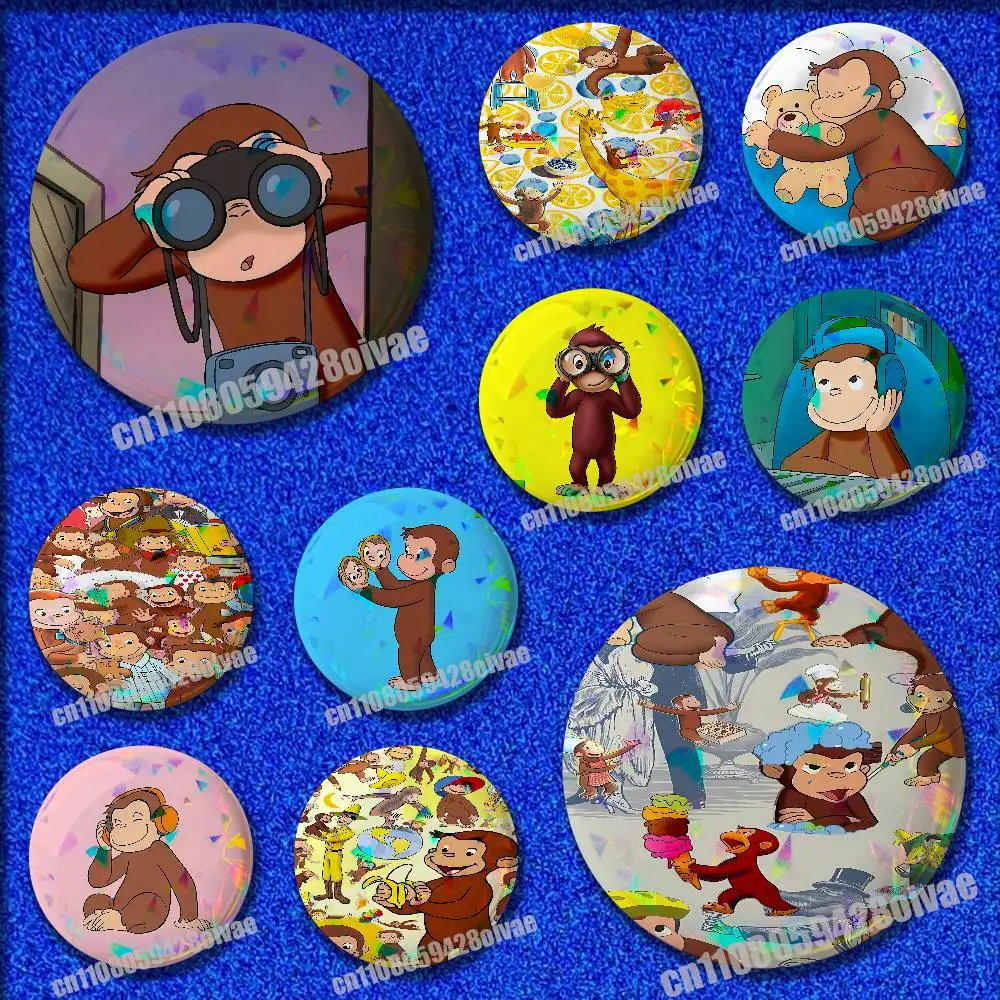 

For Monkey C-Curious George Emblem Round Pins Insignia Badge Cover Brooch Button Hats Decoration 32mm