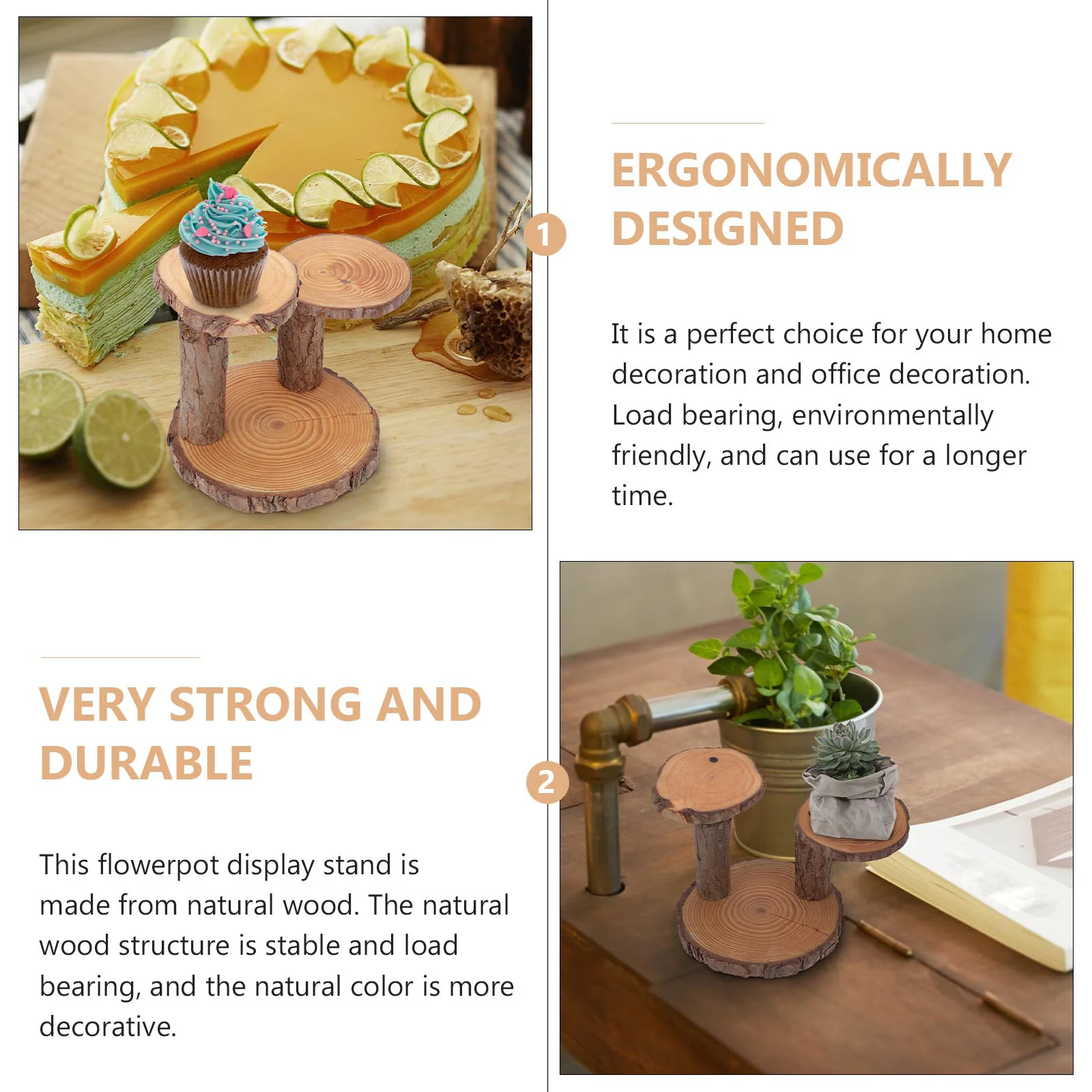 Stand Wood Cake Cupcake Holder Tray Tiered Servingflower Dessert Round Tier Tower Gardening Display Bonsai Farmhouse Table Desk