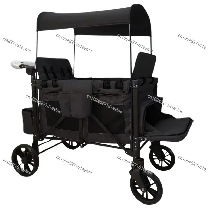 J4 Luxury New Design Outdoor Travel Four Seats Portable Folding Wagon Stroller for 4 Kids with Extra Large Sunshade