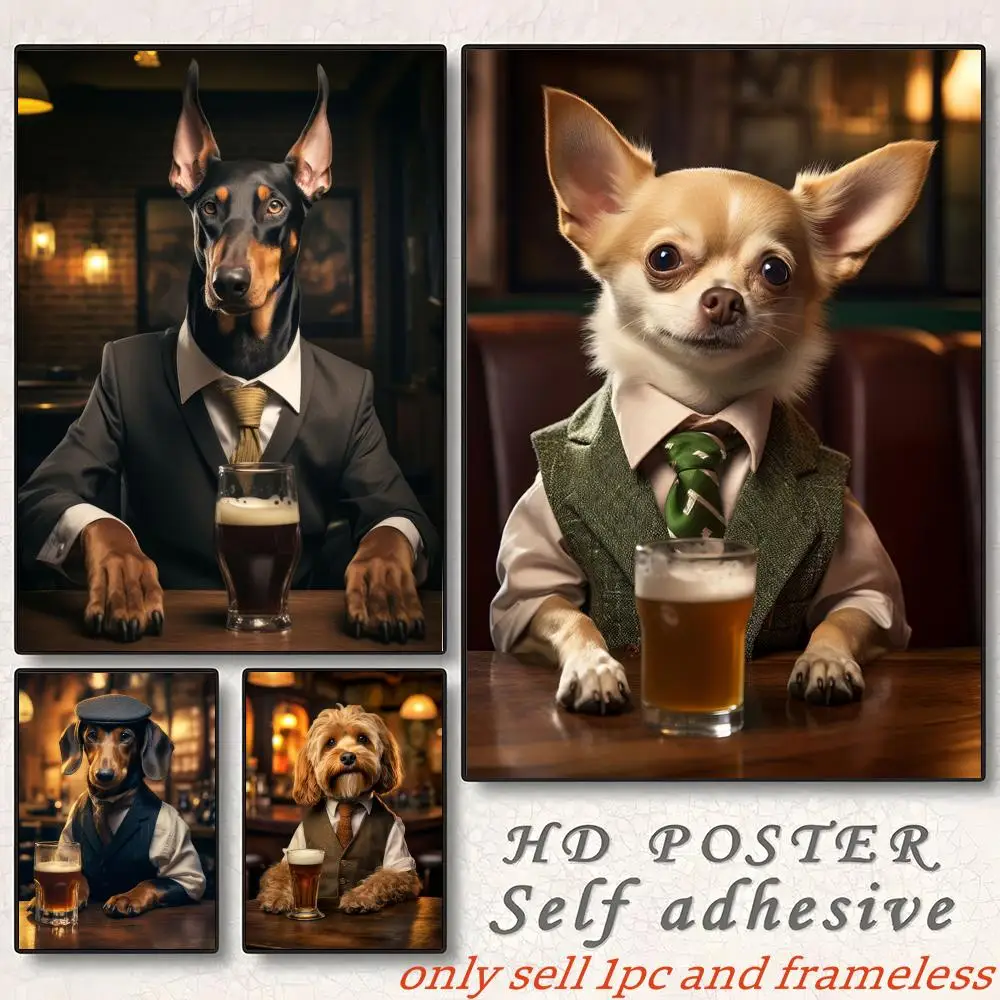 Bar Staff Cute Dogs Cats Poster Art painting with prints Home bedroom bar Outdoor places living room decoration gift