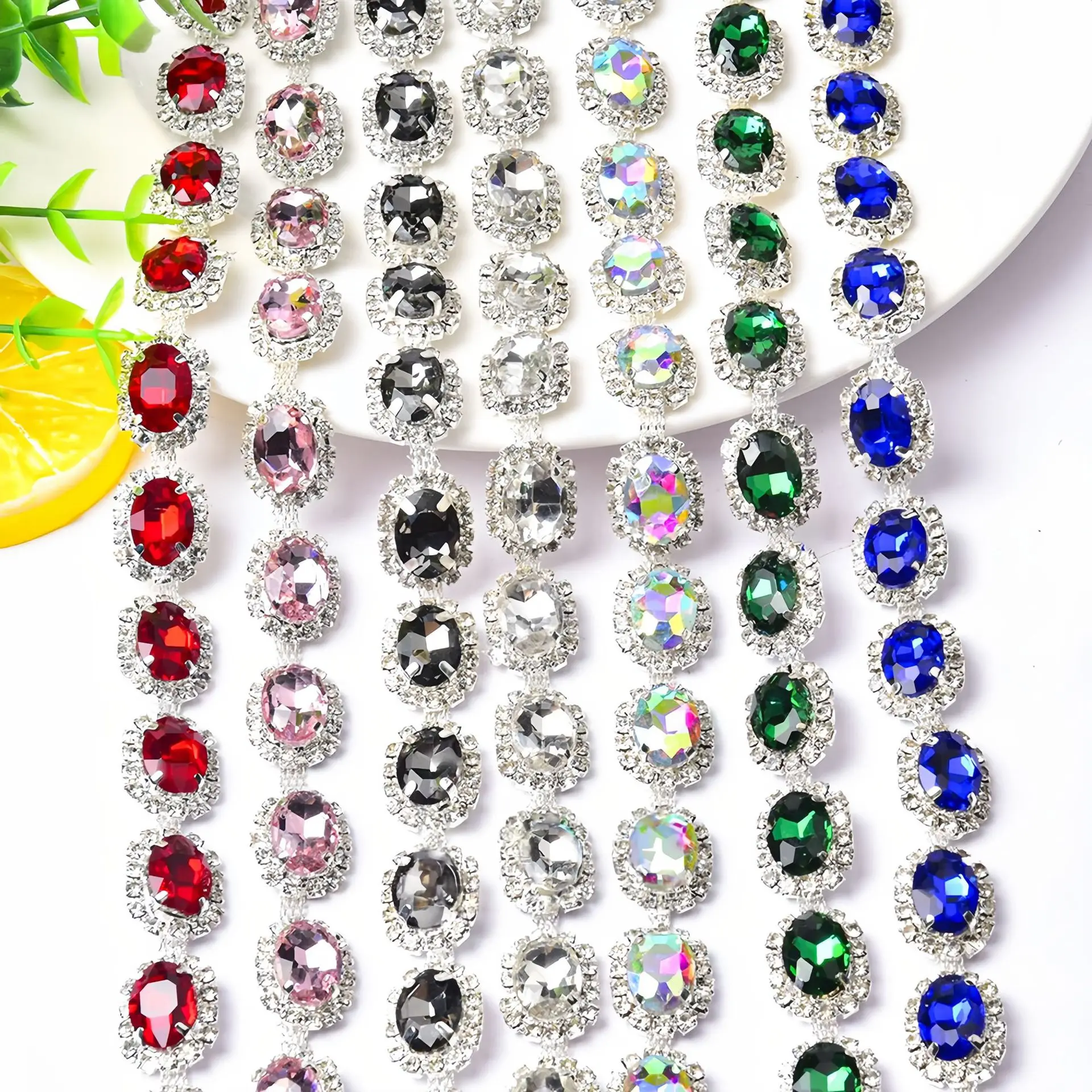 

Oval Crystal Rhinestone Prong Chains Hand Sew DIY Colorful for Waist Clothing Jewelry Decoration Accessories