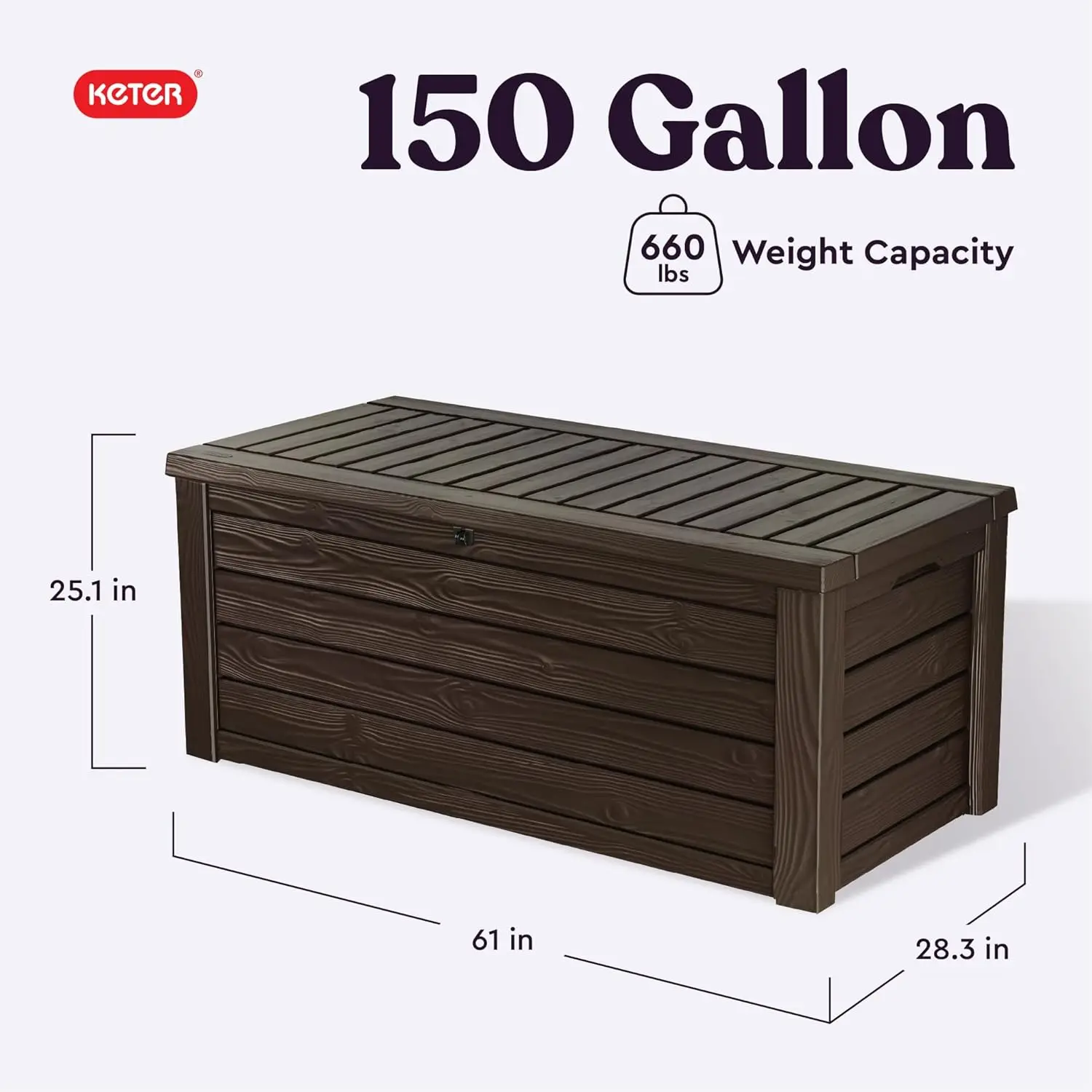 Keter Westwood 150 Gallon Plastic Backyard Outdoor Storage Deck Box for Patio Decor, Furniture Cushions, Garden Tools, and Pool