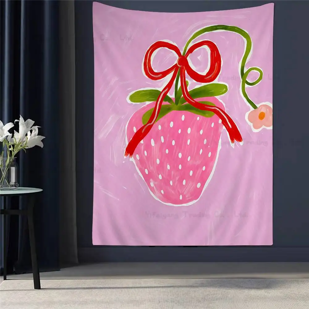 

Pink Strawberry Lemon Card Cocktails Anime Tapestry Art Science Fiction Room Home Decor Wall Art Decor