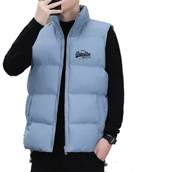 Men's Down Cotton Vest Jacket Sleeveless Top Winter Zipper Jacket Autumn Stand Collar Casual Vest Cotton Coat Double-sided Wear