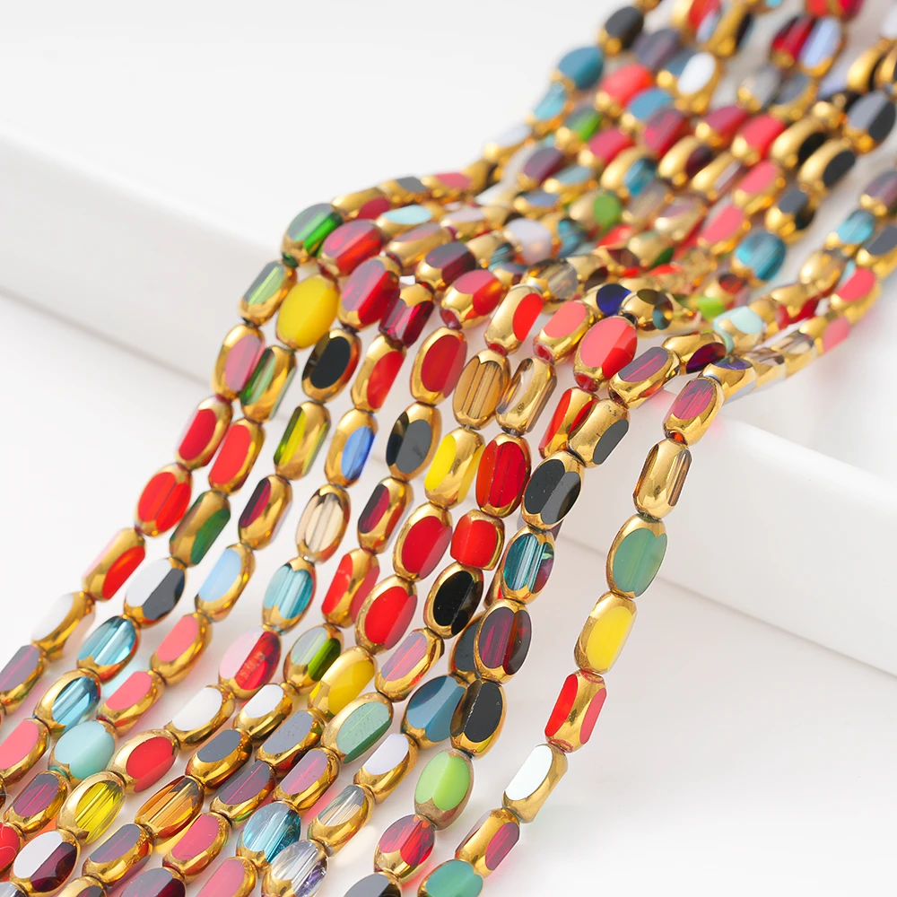 1 Item Oval Beads Rice Grains Golden Edge Glass Loose Spacer Beads For Jewelry Making DIY Bracelet Necklace Accessories Supplies