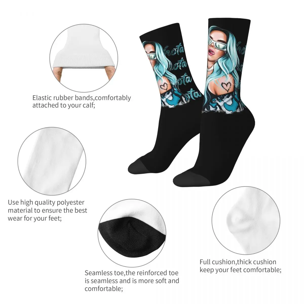 Harajuku Karol G With Blue Hair Bichota Basketball Socks Polyester Long Socks for Unisex Non-slip