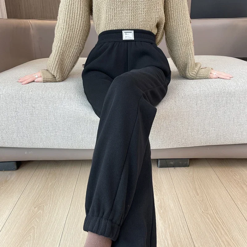 Zimowe, ocieplane, grube spodnie dresowe z polaru, sportowe spodnie, grube, ciepłe spodnie z sztruksu, codzienne spodnie damskie.