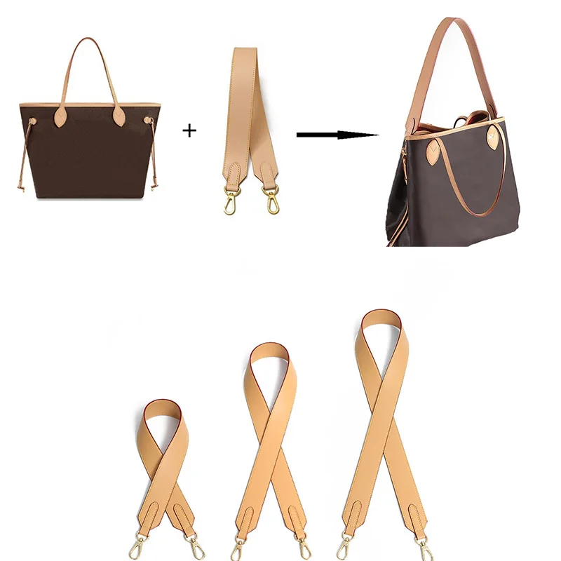 HOLIN Beeswax Color Vachetta Leather Straps Replacement Bag Shoulder Strap for Neverful Tote Handbag Width 4CM