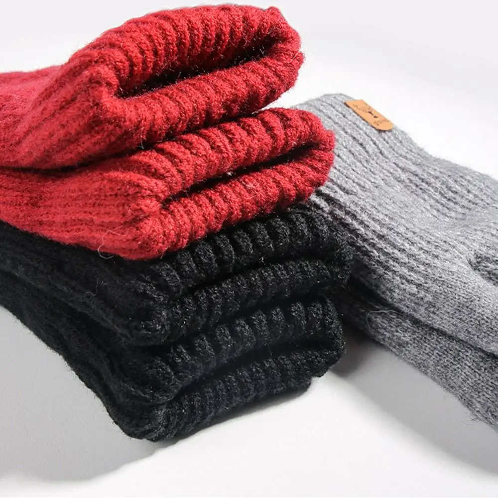 Fashion Warm Winter Knitted Gloves Lining Windproof Touch Screen Gloves Full Finger Soft Cycling Gloves for Men Women