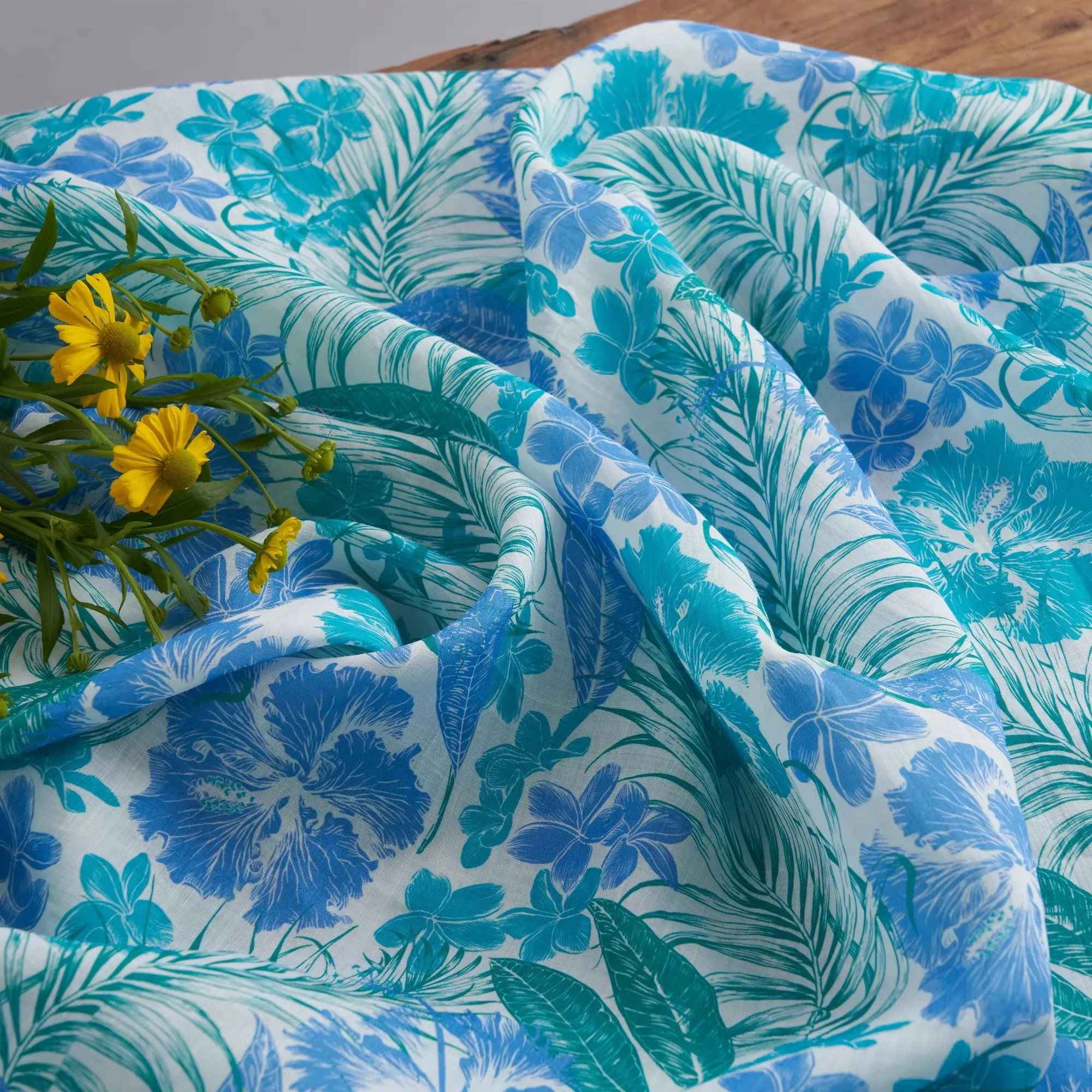 

1yard ramie telas Flower print fabric Dress robe and clothing cheongsam designerf fabirc for patchwork