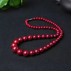 Natural Red Organic Cinnabar Jade Bead Necklace Women Healing Gemstone Fine Jewelry Genuine Vermilion Crystals Beaded Necklaces