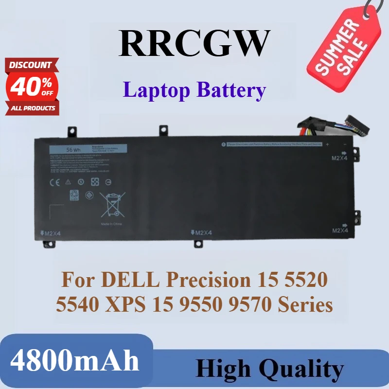 

High Quality RRCGW 11.4V 56Wh 4800mAh Laptop Battery For DELL Precision 15 5520 5540 XPS 15 9550 9570 Series Replacement Battery