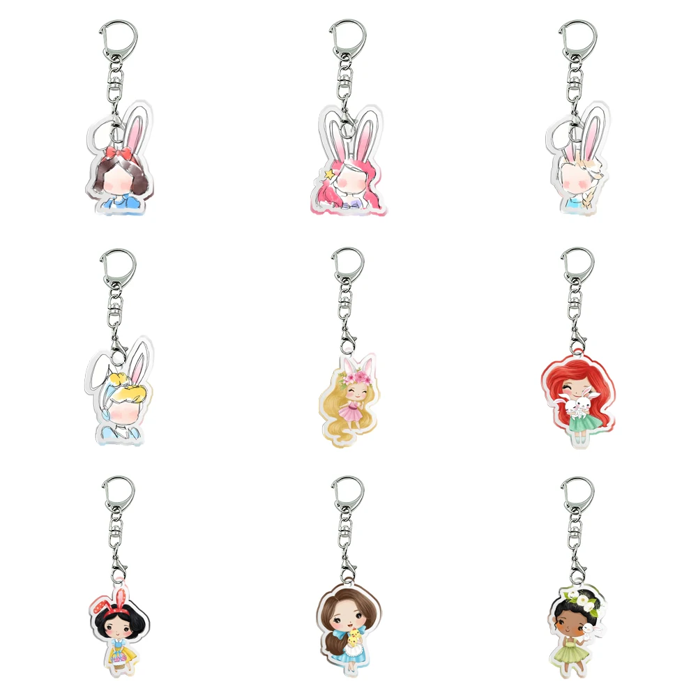 Porte-clés en acrylique transparent princesse Disney Kawaii, collection de cadeaux mignons pour enfants, décoration de fête, accessoires pour filles