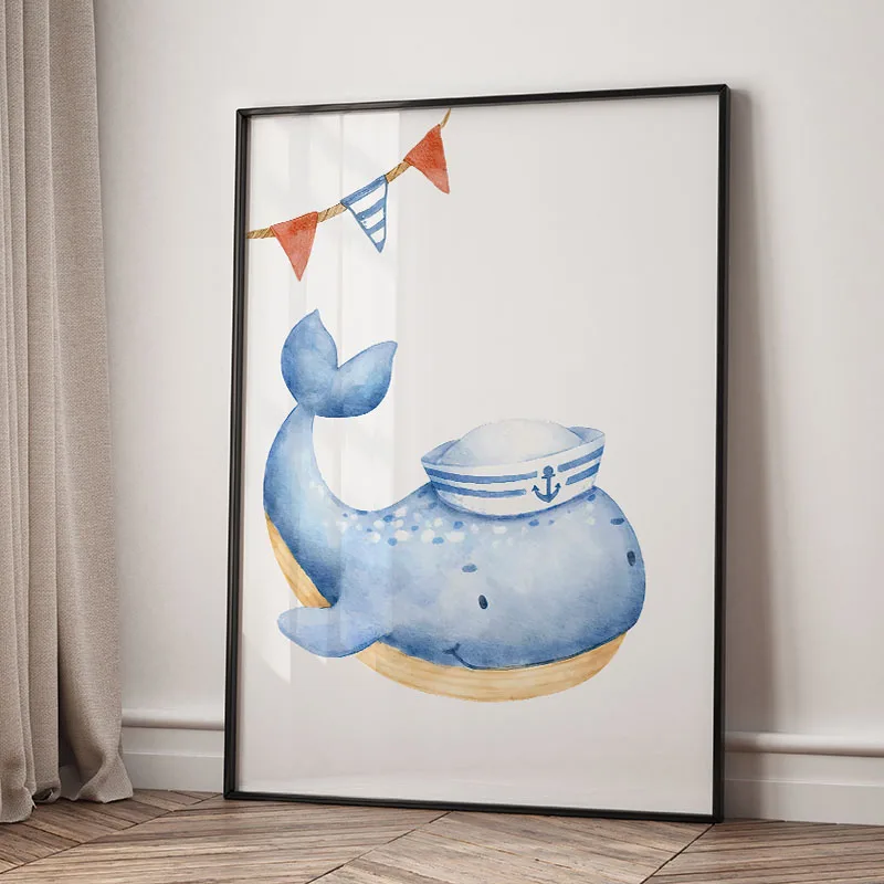 Frameless canvas paintings,Bear Whale Sailboat Lighthouse Nautical Nursery Posters And Prints Canvas Painting Nordic Wall Art Pi