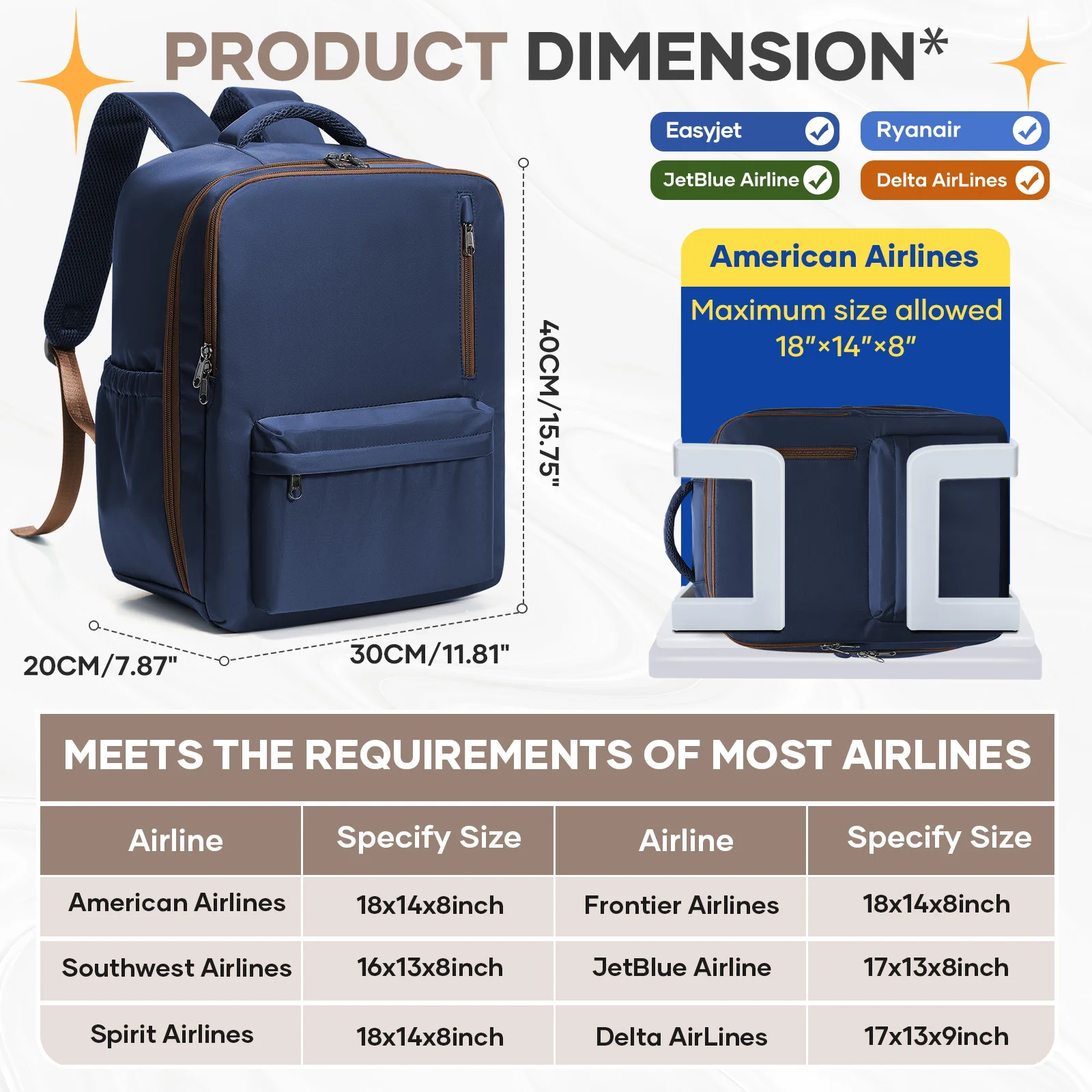 Ryanair Backpack 40x30x20, Airplane Travel Backpack Hand Luggage Cabin Bag for Easyjet Wizz Air ITA Airways & Volotea Laptop Bag