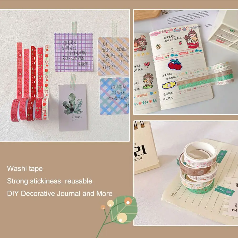 5Rolls/box Adhesive Stationery Journal Basic Pattern Washi Tape Masking Tape Set DIY Scrapbooking