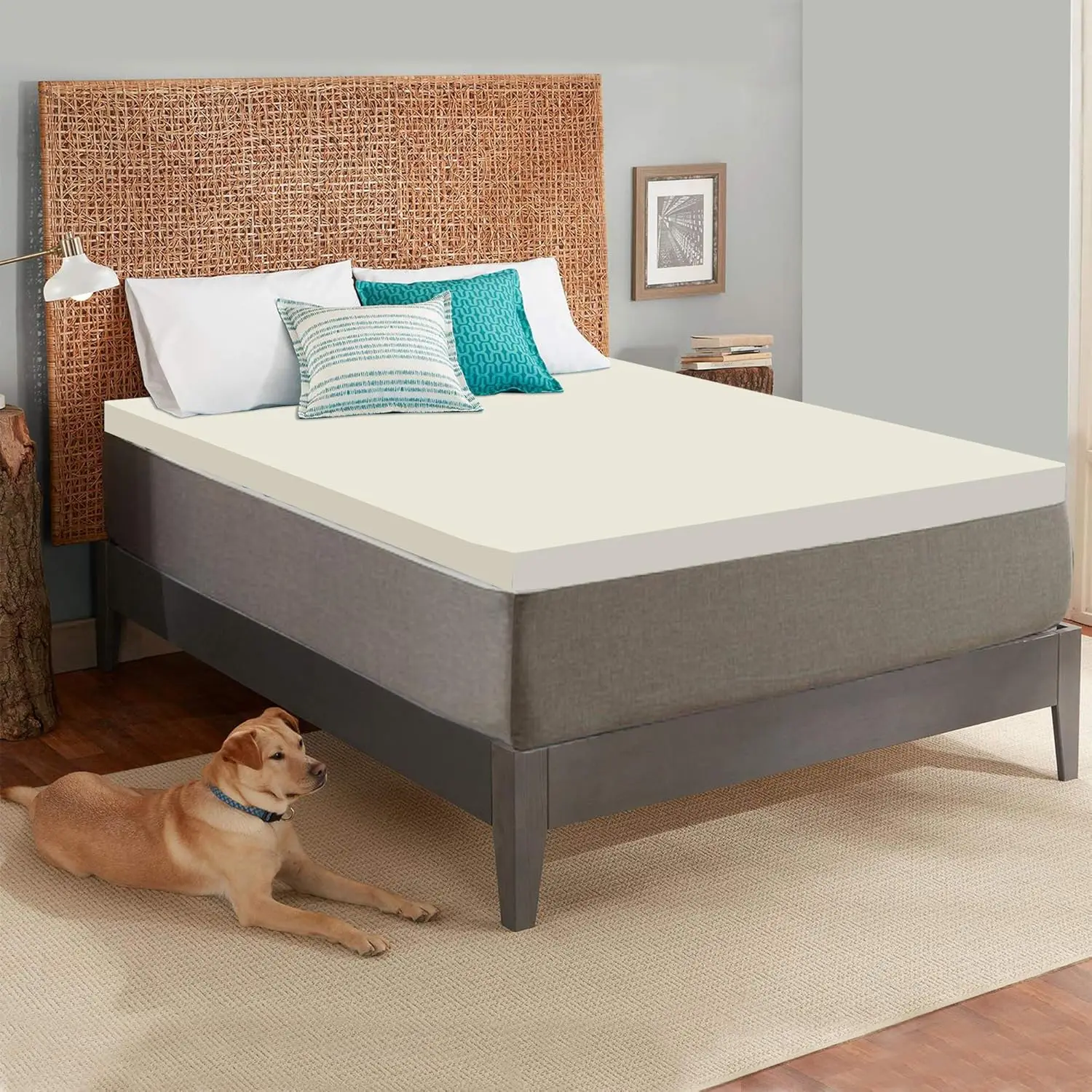 

3-Inch High Density Foam Topper,Adds Comfort To Mattress, King, Beige