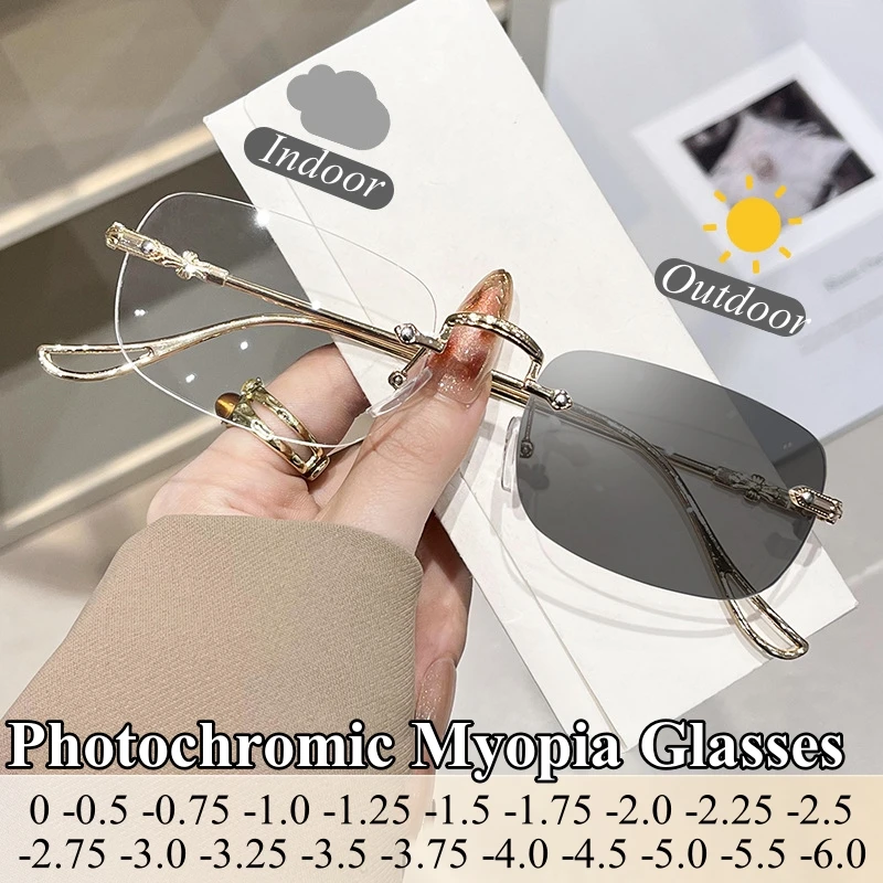 

Luxury Smart Photochromic Myopia Eyewear Retro Women Ladies Brand Design Color Changing Sunglasses Outdoor UV400 Eye Protection