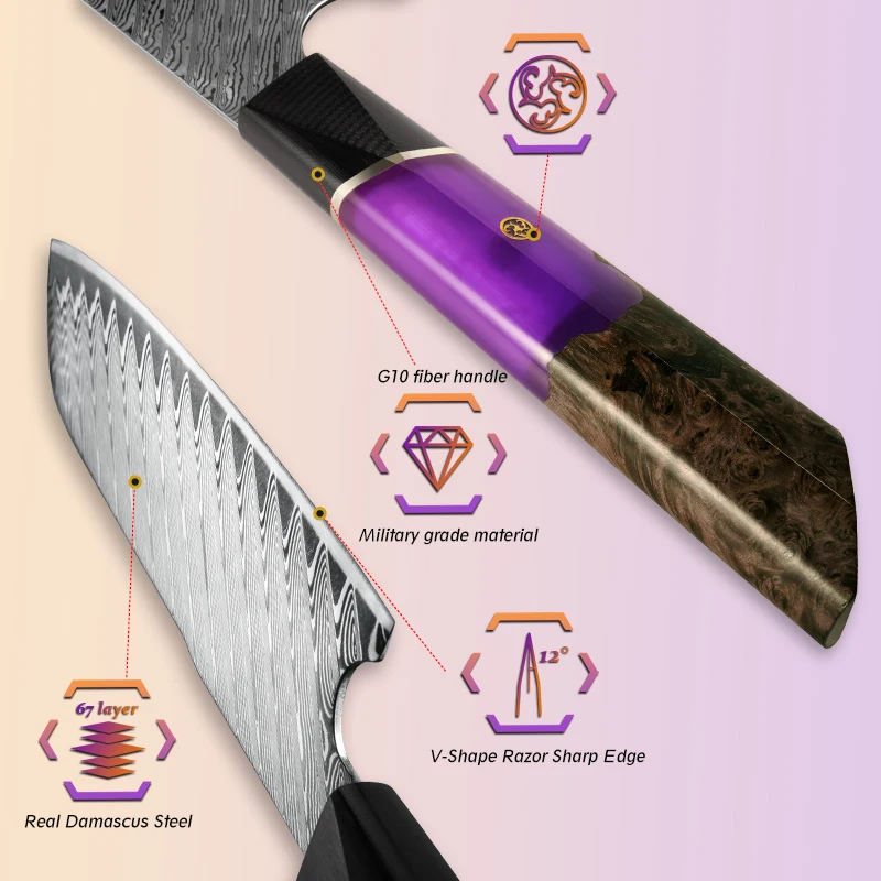 Grandsharp 4.9 Inch Santoku Knife AUS-10 Damascus Stainless Steel Professional Japanese Kitchen Chef Knives Vegetables Chopper