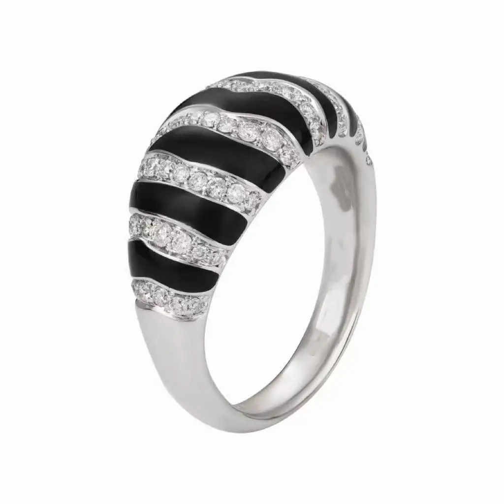

All S925 Designer Black Enamel Zebra Ring for Women, High-End Sparkling Luxury Premium Jewelry Gift