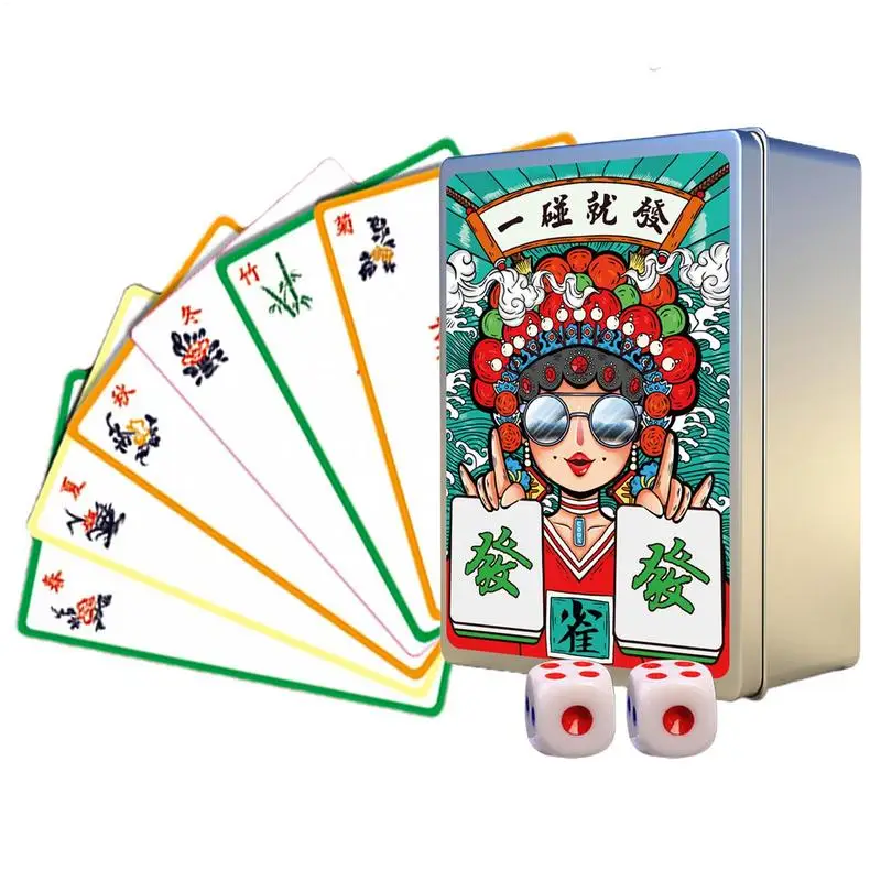 146pcs Mahjong Cards Set Playing Cards 2 dice Thicken Large Print Handheld Poker Waterproof Chinese Mah Jongg American Majhong