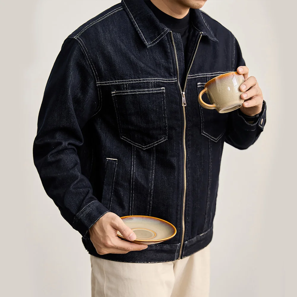 

Raw Denim Jacket Men Vintage Casual Fashion Loose Jeans Coat Male Spring Autumn Japanese Korean Streetwear Jeans Jacket