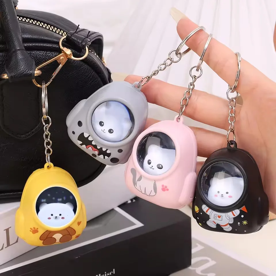Cute Glowing Bear Keychain Nightlight Luminous Cat Starry Sky Backpack Keyring Mobile Bag Pendant Optical Science Gifts Adults
