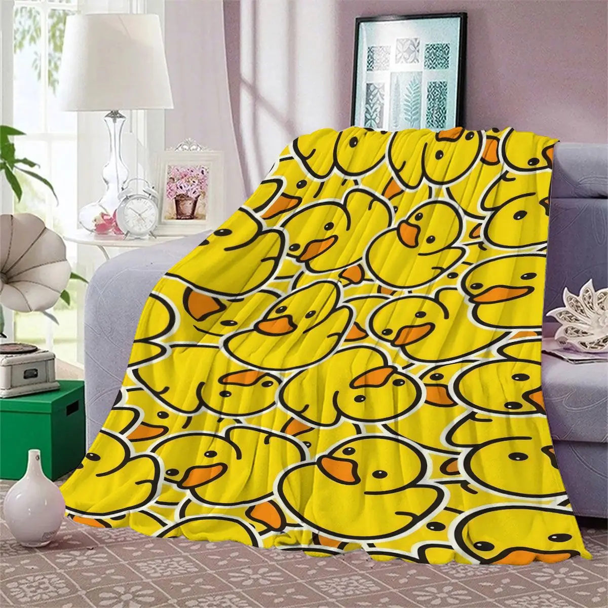 Cute Little Yellow Duck Printed Flannel Blanket Multifunctional Siesta Siesta Quilt Summer Office Blanket Sofa