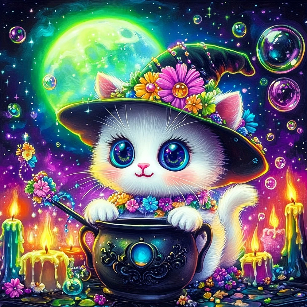 EverShine DIY Diamond Painting Cat Moon Mosaic Cartoon Anima