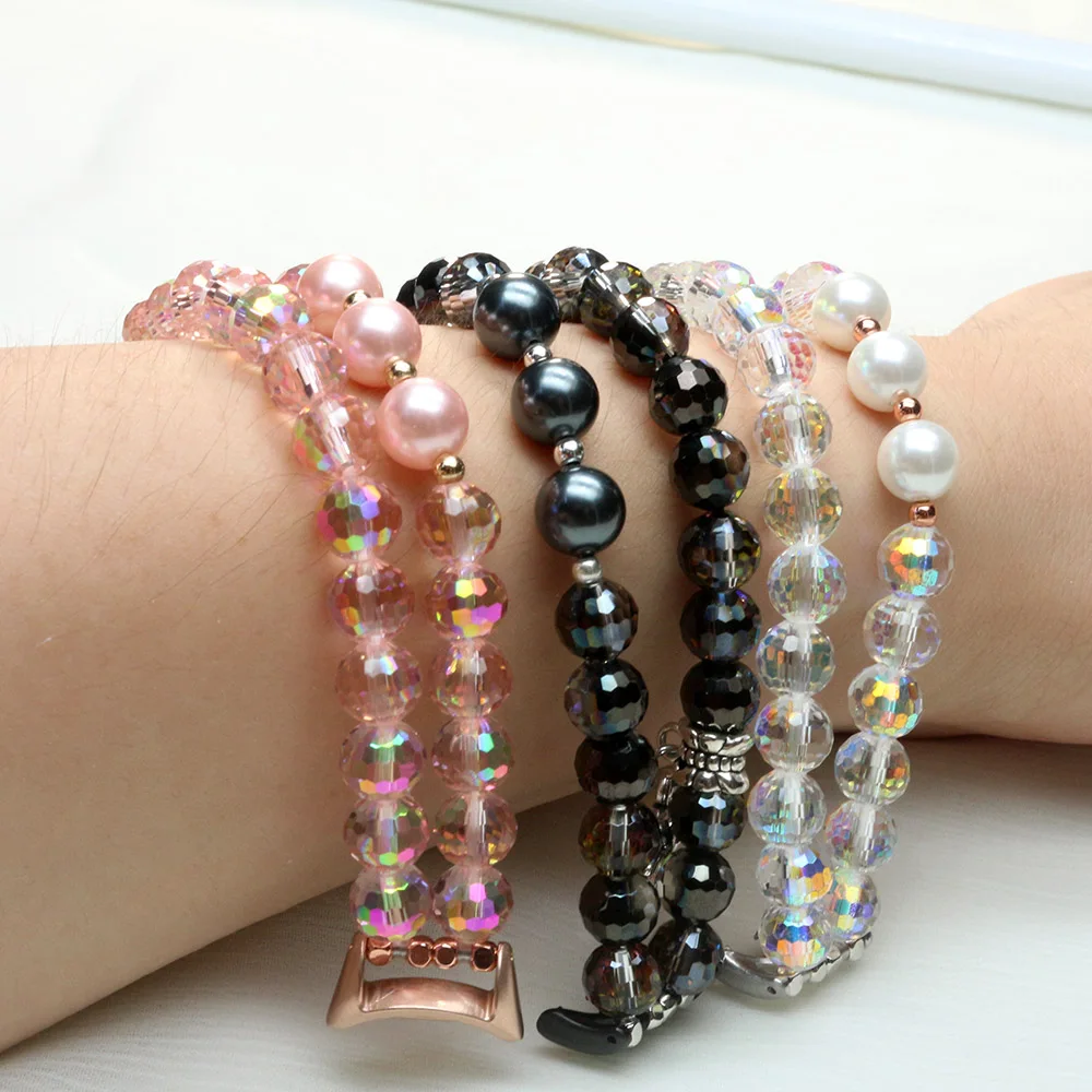 Women Bracelet for Xiaomi Mi Band 8 Bands Strap Dressy Jewelry Crystal Pearl Beads Stretchy Luxury Bling Cute Metal Charms New