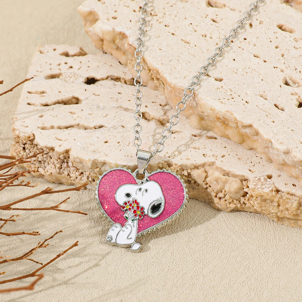 Neue Herz-Snoopy-Anhänger-Halskette mit Diamanten, leichter Luxus, High-End, Pulloverkette, Y2K-Schmuck-Accessoires – Detail 5