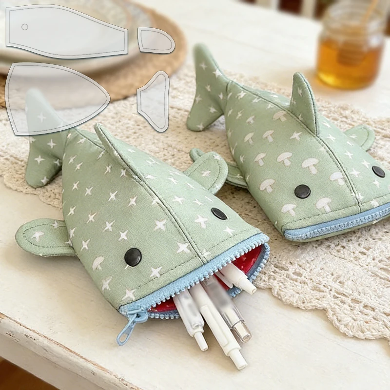 YOMDID 4pcs Adorable Shark Pencil Case Sewing Template DIY Shark Mouth Zipper Pouch Quilting Template Transparent Craft stencil