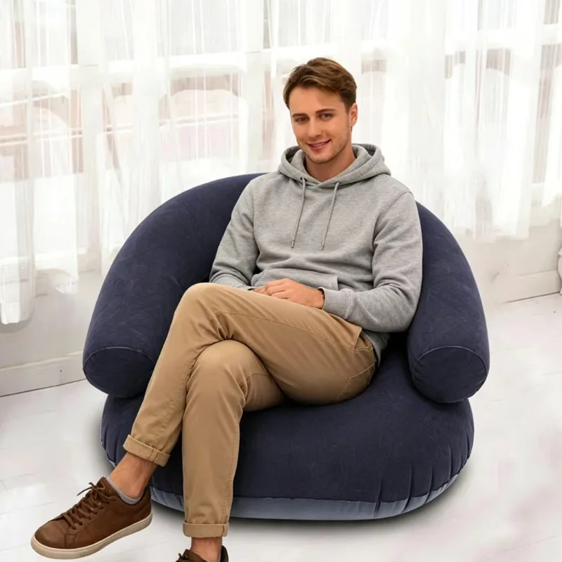 New Thick Flocked U Shaped Inflatable Lazy Sofa with Foot Pump Foldable Single Lounge Air Stool Indoor Camping Picnic Home