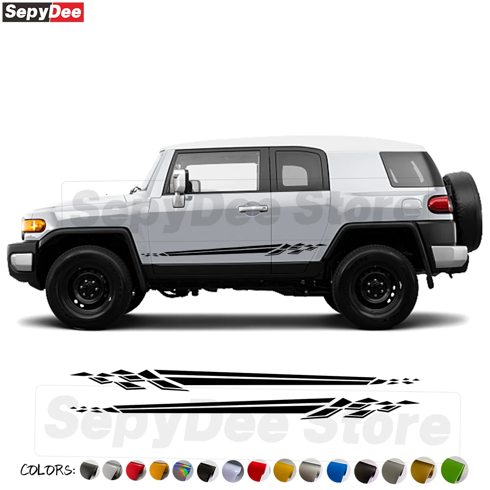 

2Pcs Racing Sport Car Door Side Skirt Stickers for Toyota FJ Cruiser Checkered Graphic Body Long Stripes Decals Car Accessories